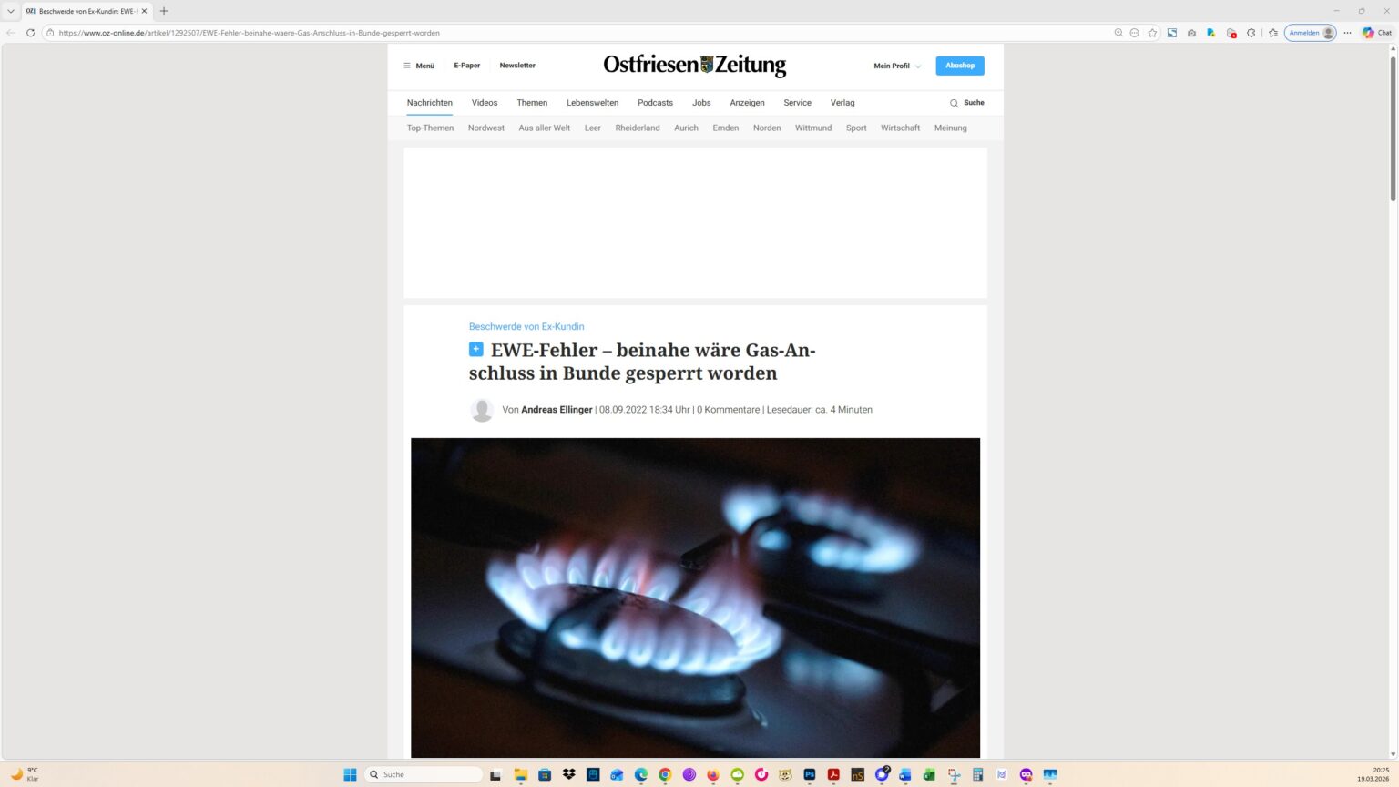 Der Artikel auf der Homepage der Ostfriesen-Zeitung. Screenshot: ewe-recherche.de