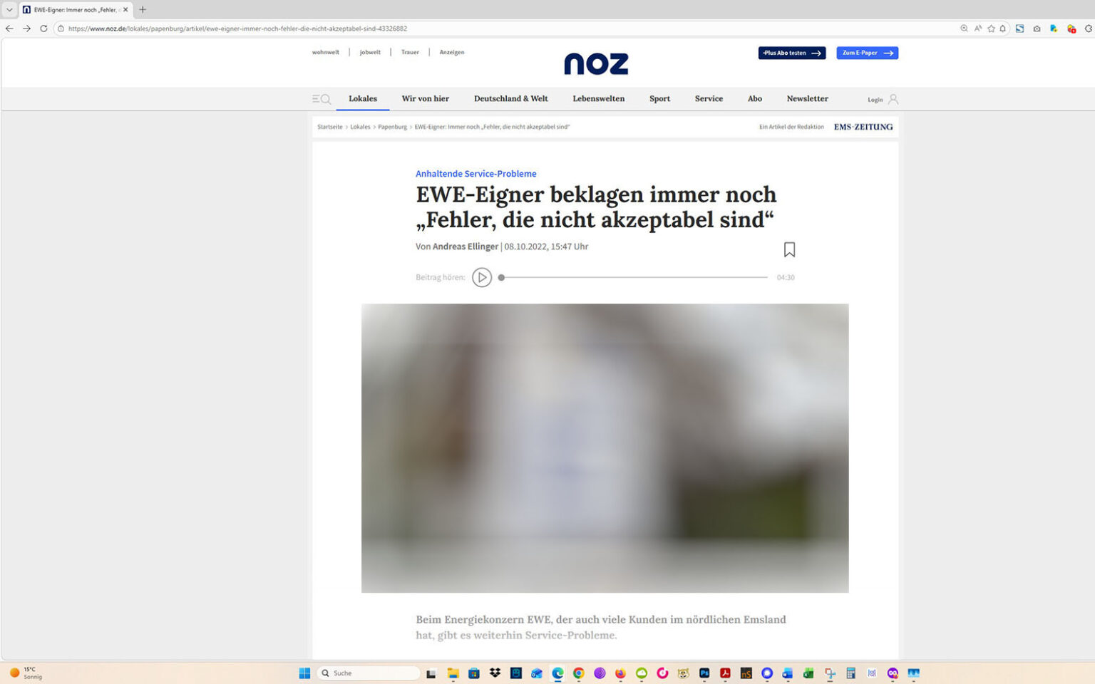 So entwickelte sich das Recherche-Projekt: Der Artikel auf der Homepage der Neuen Osnabrücker Zeitung. Screenshot: ewe-recherche.de