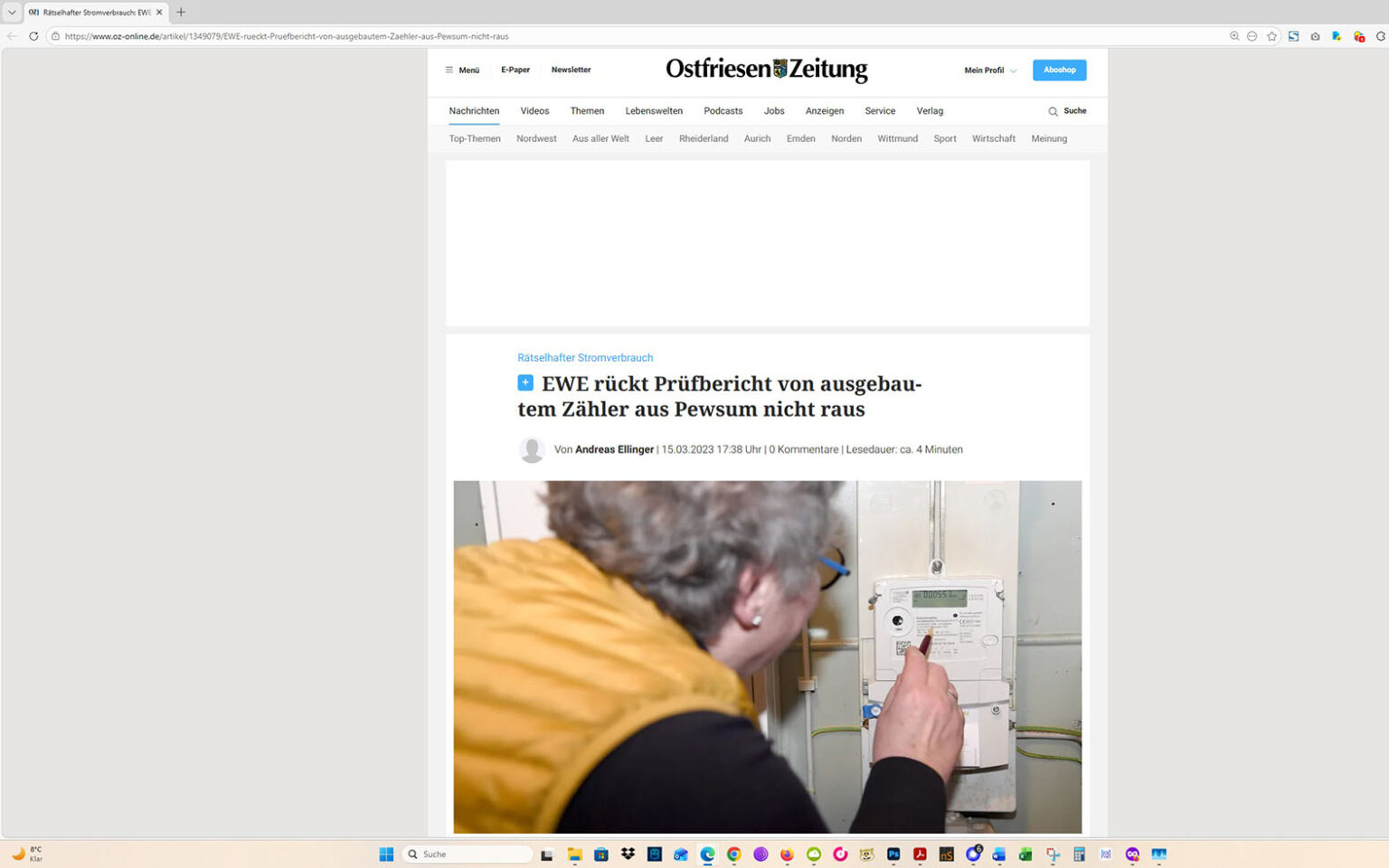 Der Artikel auf der Homepage der Ostfriesen-Zeitung. Screenshot: ewe-recherche.de