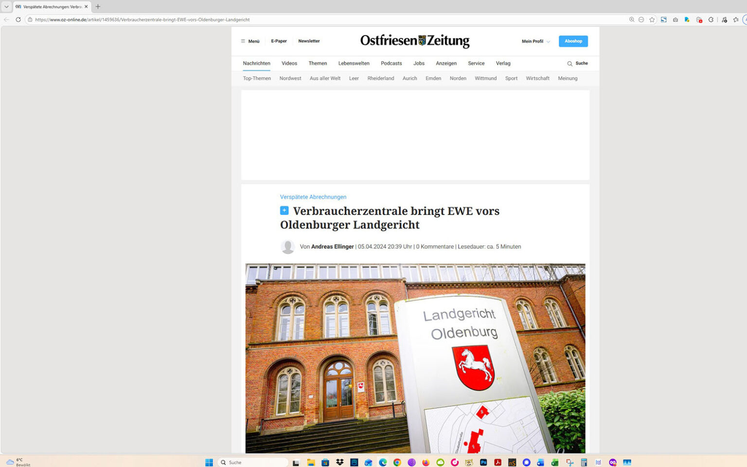 Der Artikel auf der Homepage der Ostfriesen-Zeitung. Screenshot: ewe-recherche.de