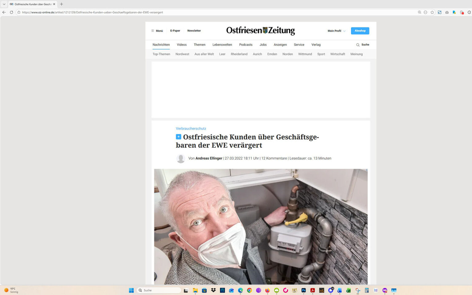 Der Artikel auf der Homepage der Ostfriesen-Zeitung. Screenshot: ewe-recherche.de