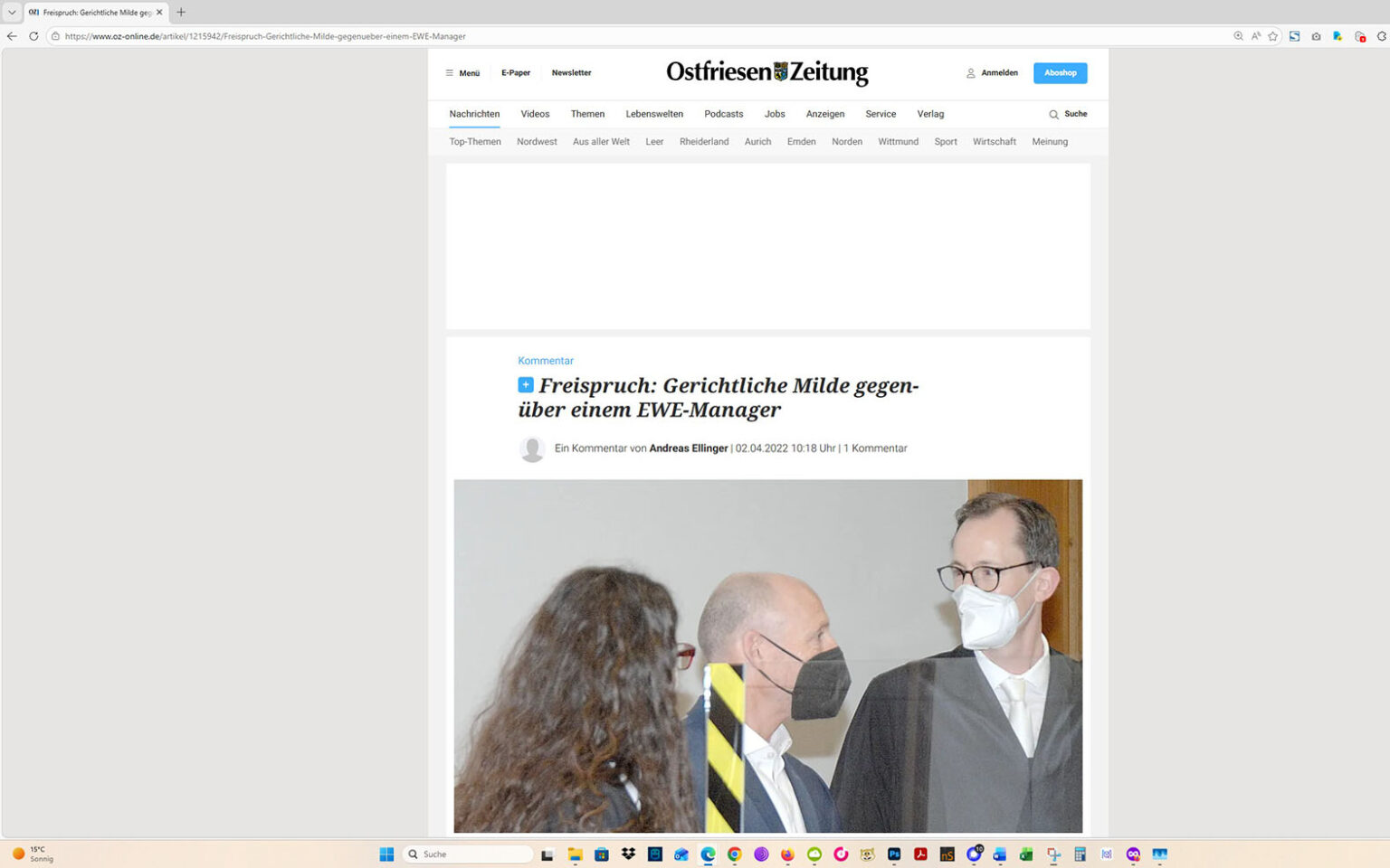 Der Artikel auf der Homepage der Ostfriesen-Zeitung. Screenshot: ewe-recherche.de