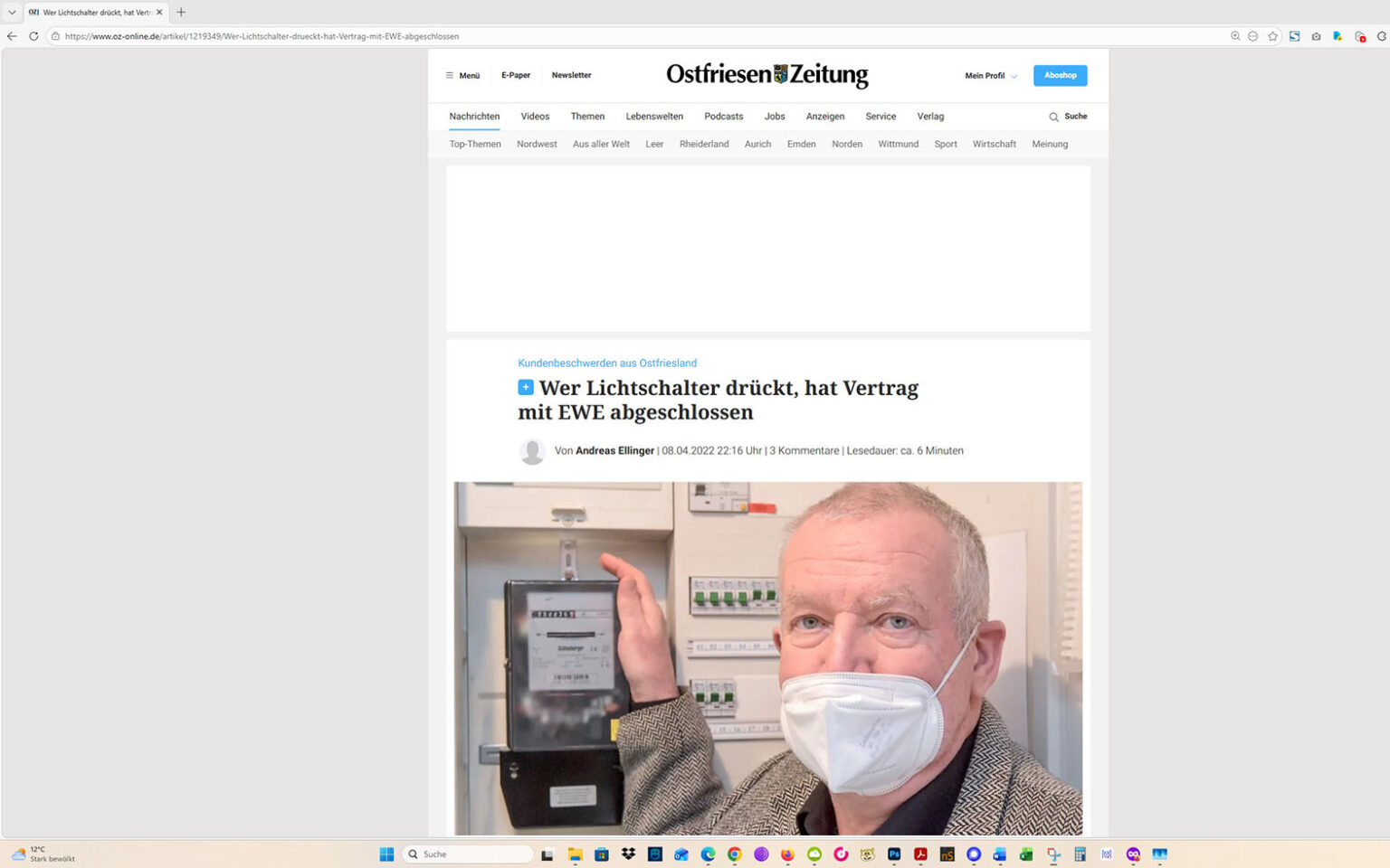 Der Artikel auf der Homepage der Ostfriesen-Zeitung. Screenshot: ewe-recherche.de