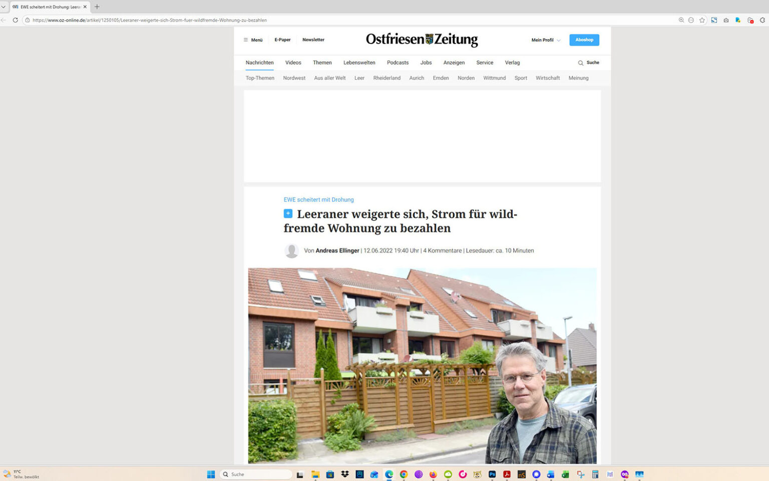 Der Artikel auf der Homepage der Ostfriesen-Zeitung. Screenshot: ewe-recherche.de