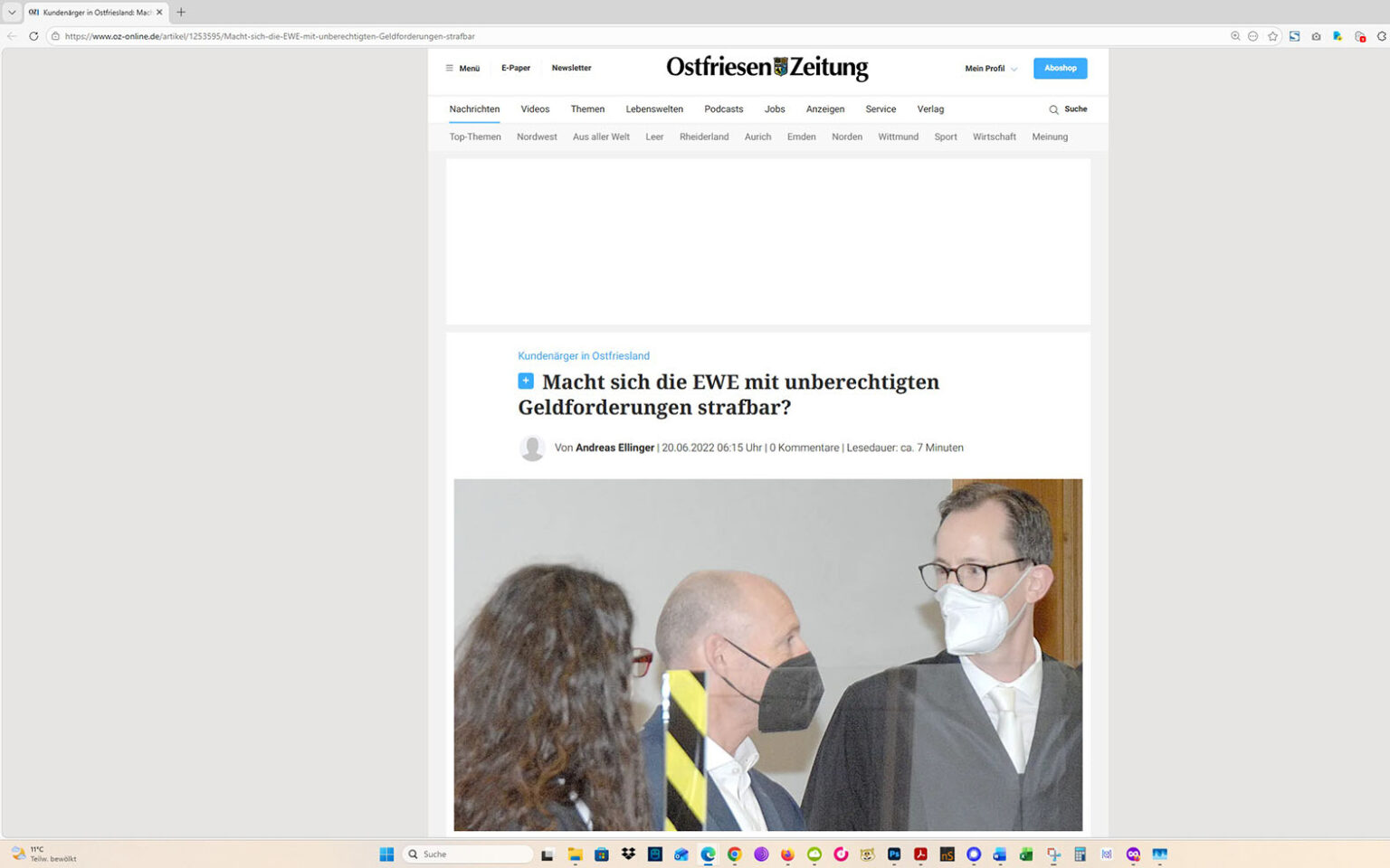 Der Artikel auf der Homepage der Ostfriesen-Zeitung. Screenshot: ewe-recherche.de