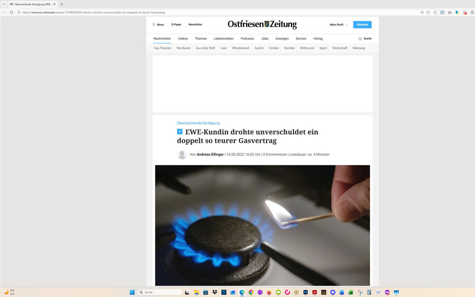 Der Artikel auf der Homepage der Ostfriesen-Zeitung. Screenshot: ewe-recherche.de