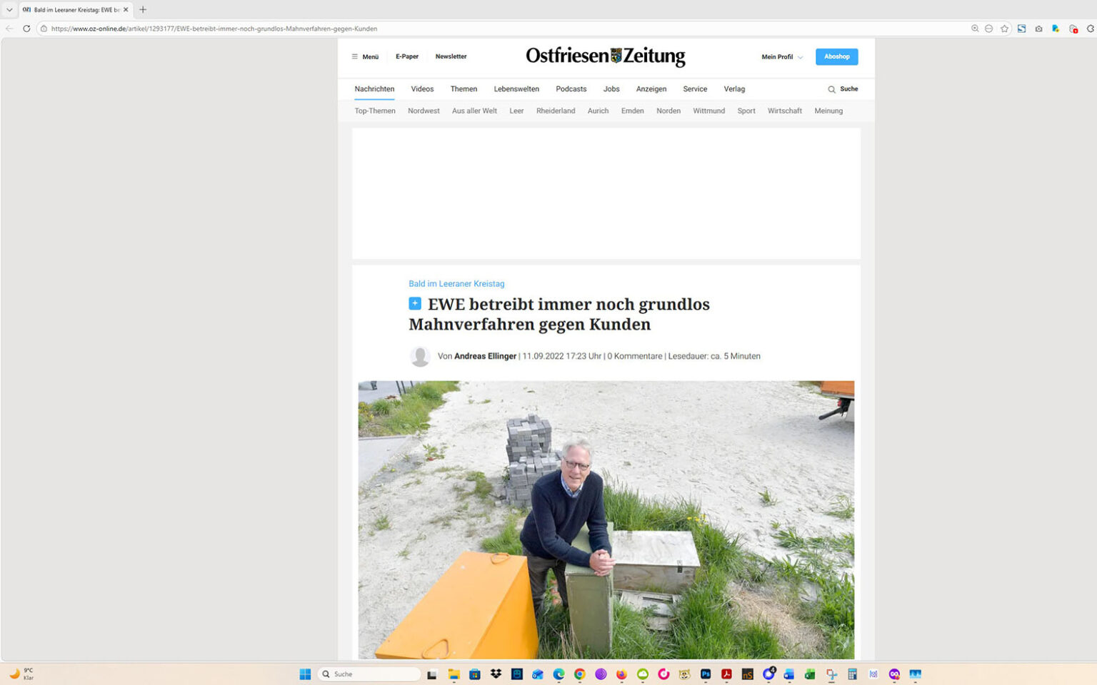Der Artikel auf der Homepage der Ostfriesen-Zeitung. Screenshot: ewe-recherche.de