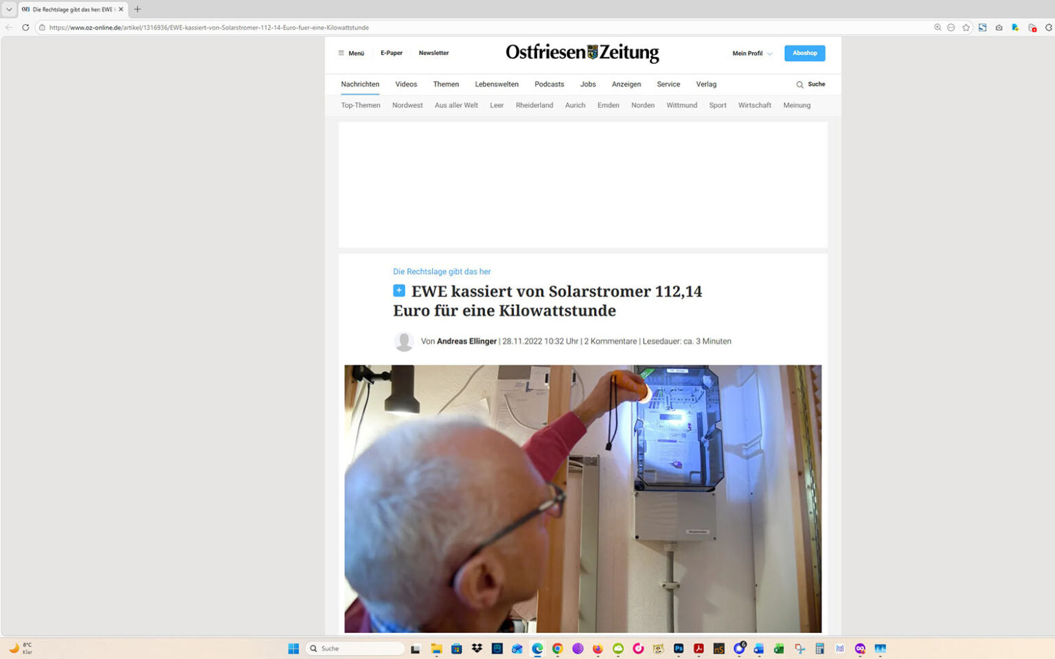 Der Artikel auf der Homepage der Ostfriesen-Zeitung. Screenshot: ewe-recherche.de