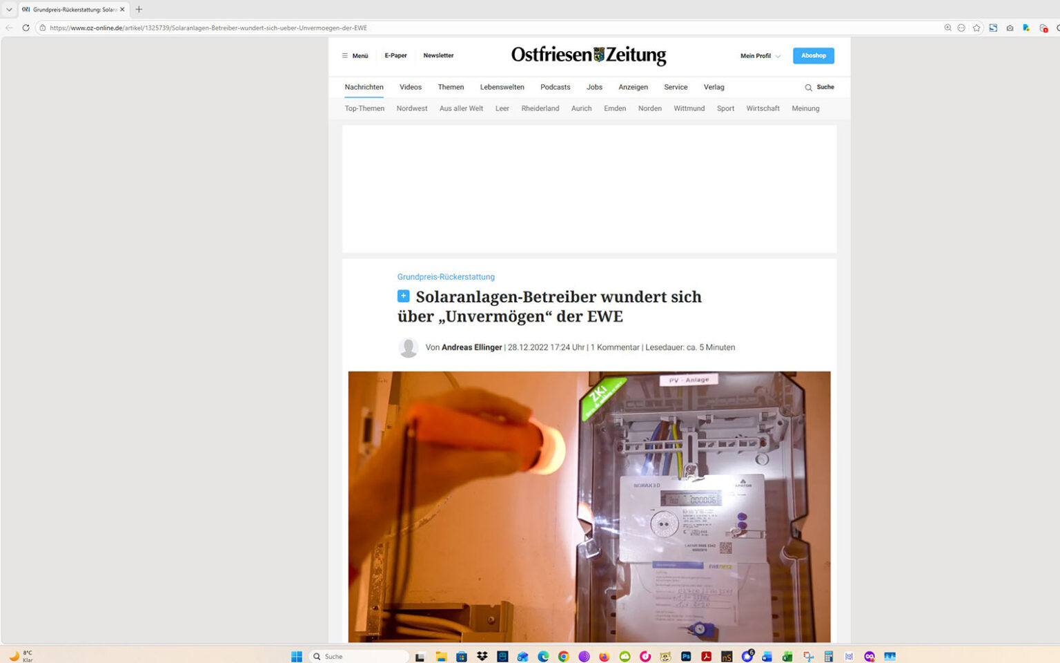 Der Artikel auf der Homepage der Ostfriesen-Zeitung. Screenshot: ewe-recherche.de