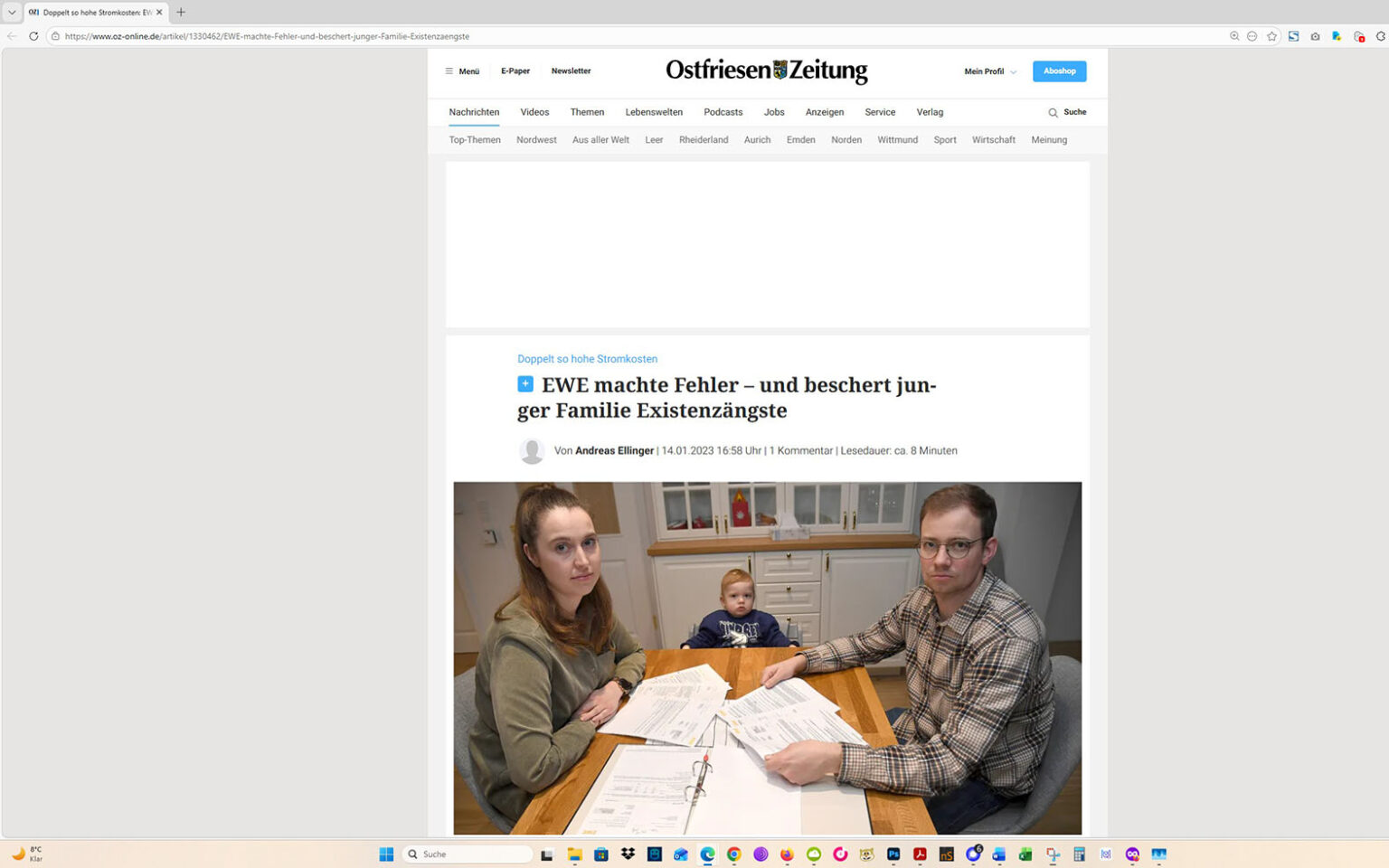 Der Artikel auf der Homepage der Ostfriesen-Zeitung. Screenshot: ewe-recherche.de