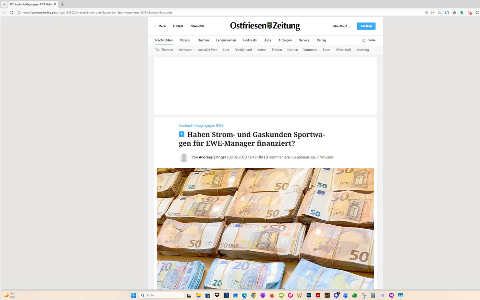 Der Artikel auf der Homepage der Ostfriesen-Zeitung. Screenshot: ewe-recherche.de