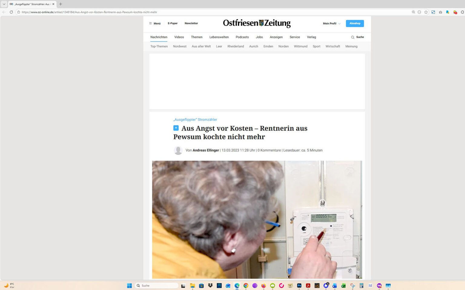 Der Artikel auf der Homepage der Ostfriesen-Zeitung. Screenshot: ewe-recherche.de