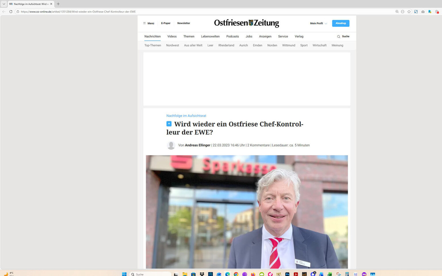 Der Artikel auf der Homepage der Ostfriesen-Zeitung. Screenshot: ewe-recherche.de