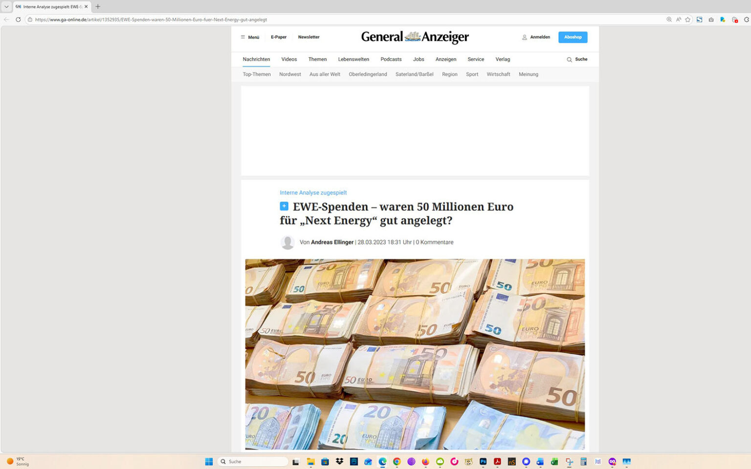 Der Artikel auf der Homepage des GeneralAnzeiger. Screenshot: ewe-recherche.de