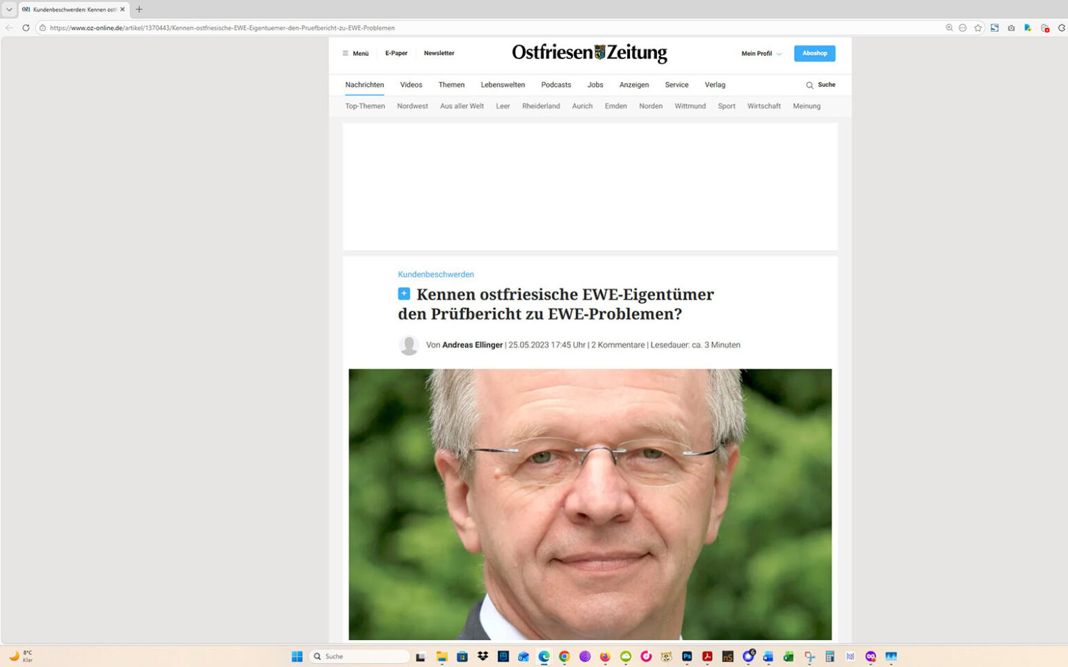 Der Artikel auf der Homepage der Ostfriesen-Zeitung. Screenshot: ewe-recherche.de