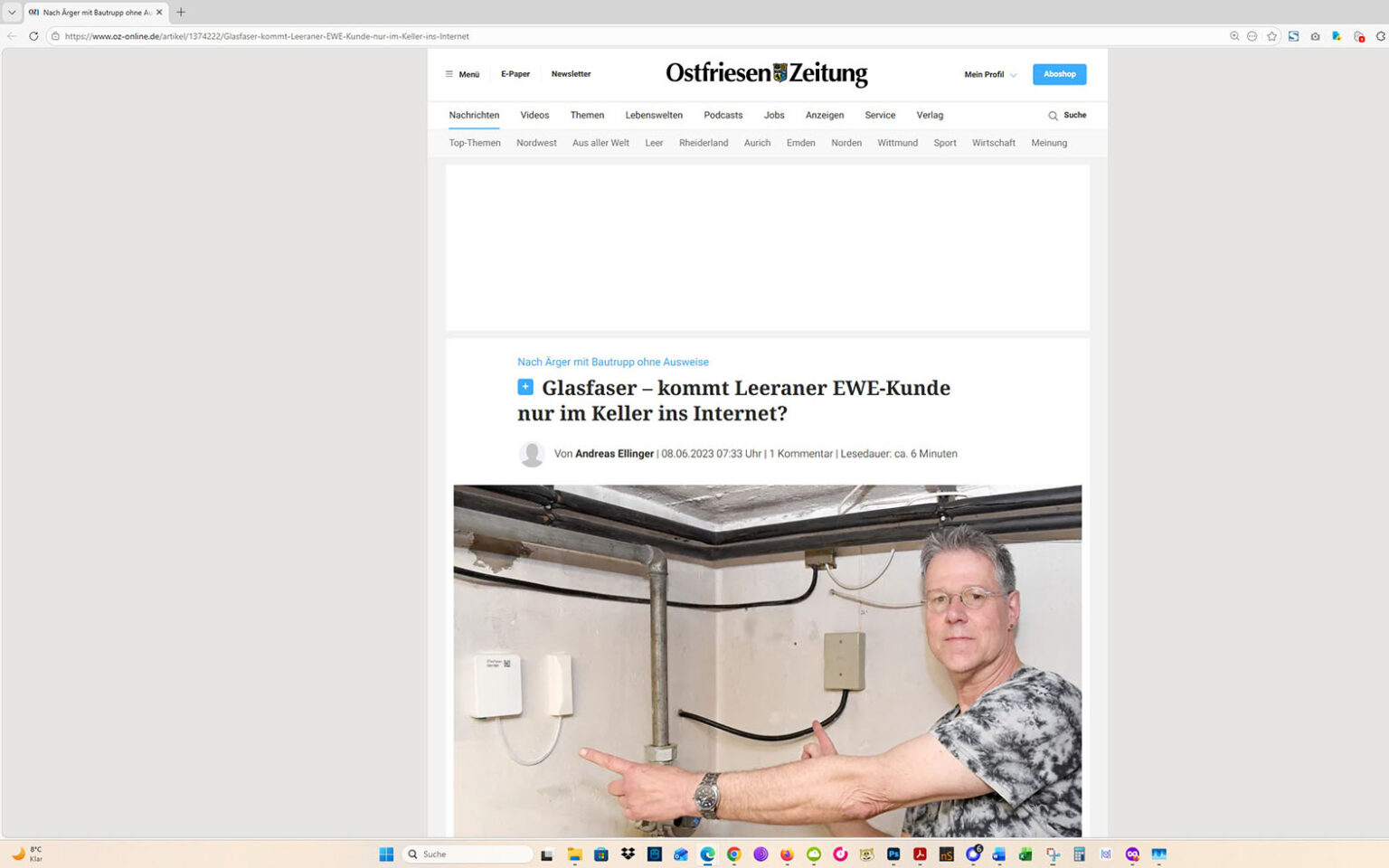 Der Artikel auf der Homepage der Ostfriesen-Zeitung. Screenshot: ewe-recherche.de