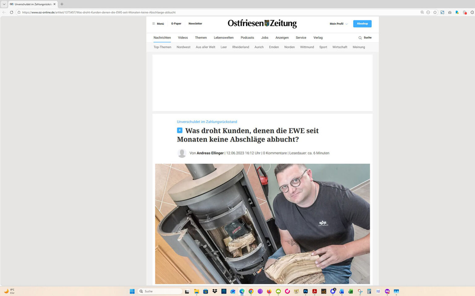 Der Artikel auf der Homepage der Ostfriesen-Zeitung. Screenshot: ewe-recherche.de
