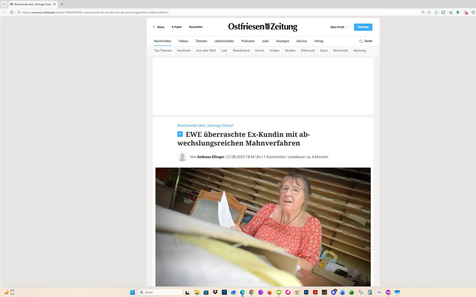 Der Artikel auf der Homepage der Ostfriesen-Zeitung. Screenshot: ewe-recherche.de