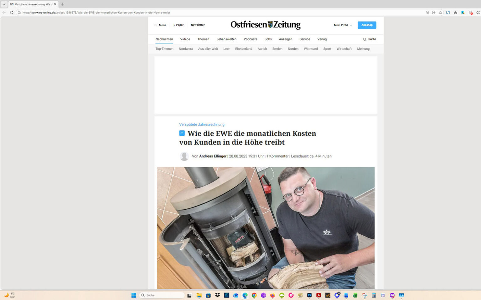 Der Artikel auf der Homepage der Ostfriesen-Zeitung. Screenshot: ewe-recherche.de