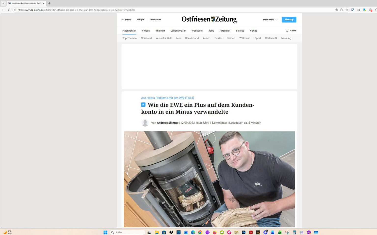 Der Artikel auf der Homepage der Ostfriesen-Zeitung. Screenshot: ewe-recherche.de