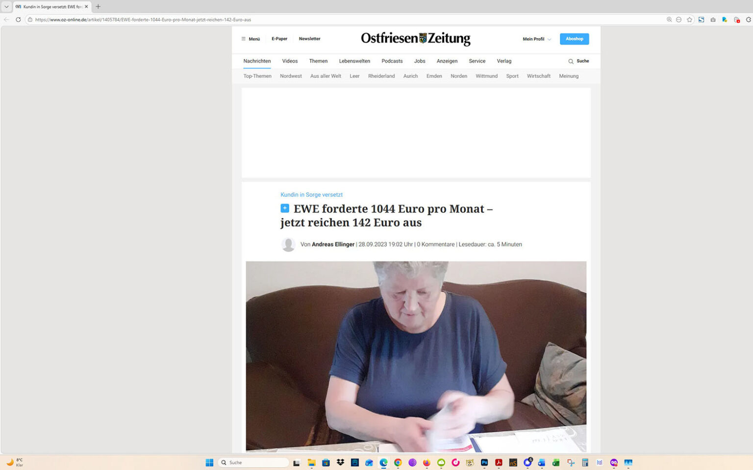 Der Artikel auf der Homepage der Ostfriesen-Zeitung. Screenshot: ewe-recherche.de