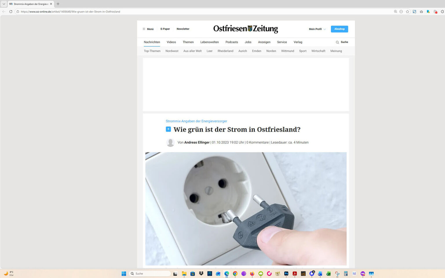 Der Artikel auf der Homepage der Ostfriesen-Zeitung. Screenshot: ewe-recherche.de
