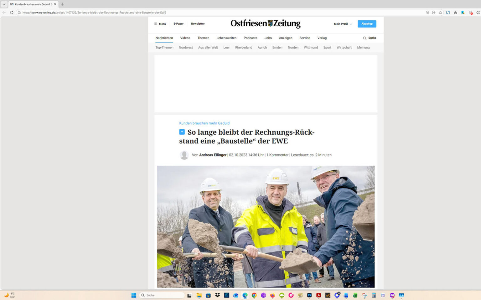 Der Artikel auf der Homepage der Ostfriesen-Zeitung. Screenshot: ewe-recherche.de