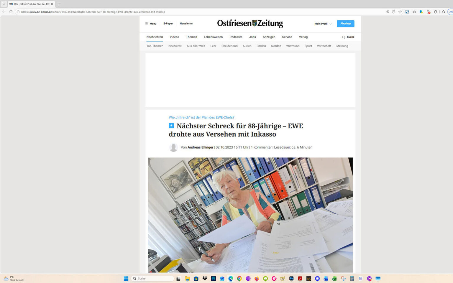 Der Artikel auf der Homepage der Ostfriesen-Zeitung. Screenshot: ewe-recherche.de