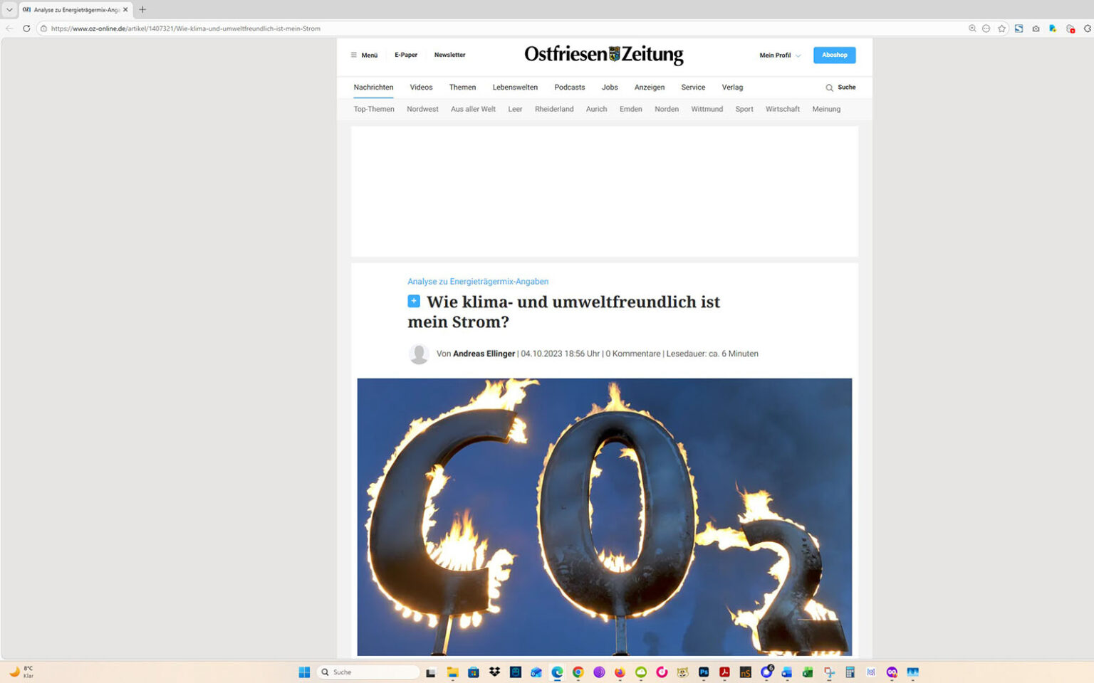 Der Artikel auf der Homepage der Ostfriesen-Zeitung. Screenshot: ewe-recherche.de