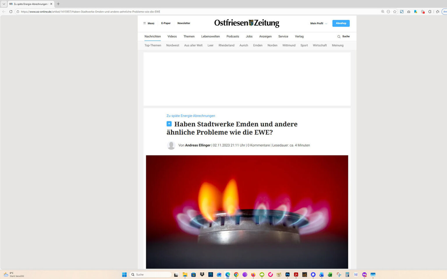 Der Artikel auf der Homepage der Ostfriesen-Zeitung. Screenshot: ewe-recherche.de
