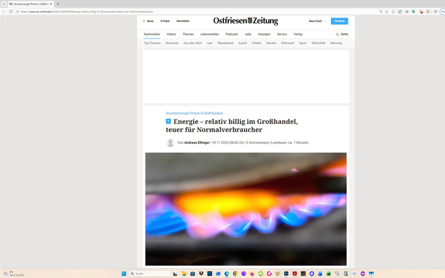 Der Artikel auf der Homepage der Ostfriesen-Zeitung. Screenshot: ewe-recherche.de