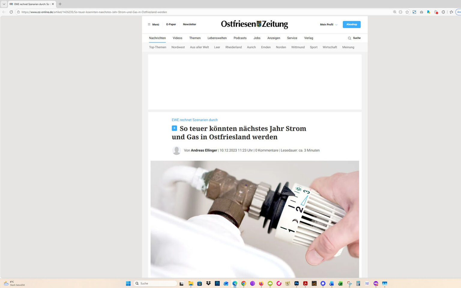 Der Artikel auf der Homepage der Ostfriesen-Zeitung. Screenshot: ewe-recherche.de