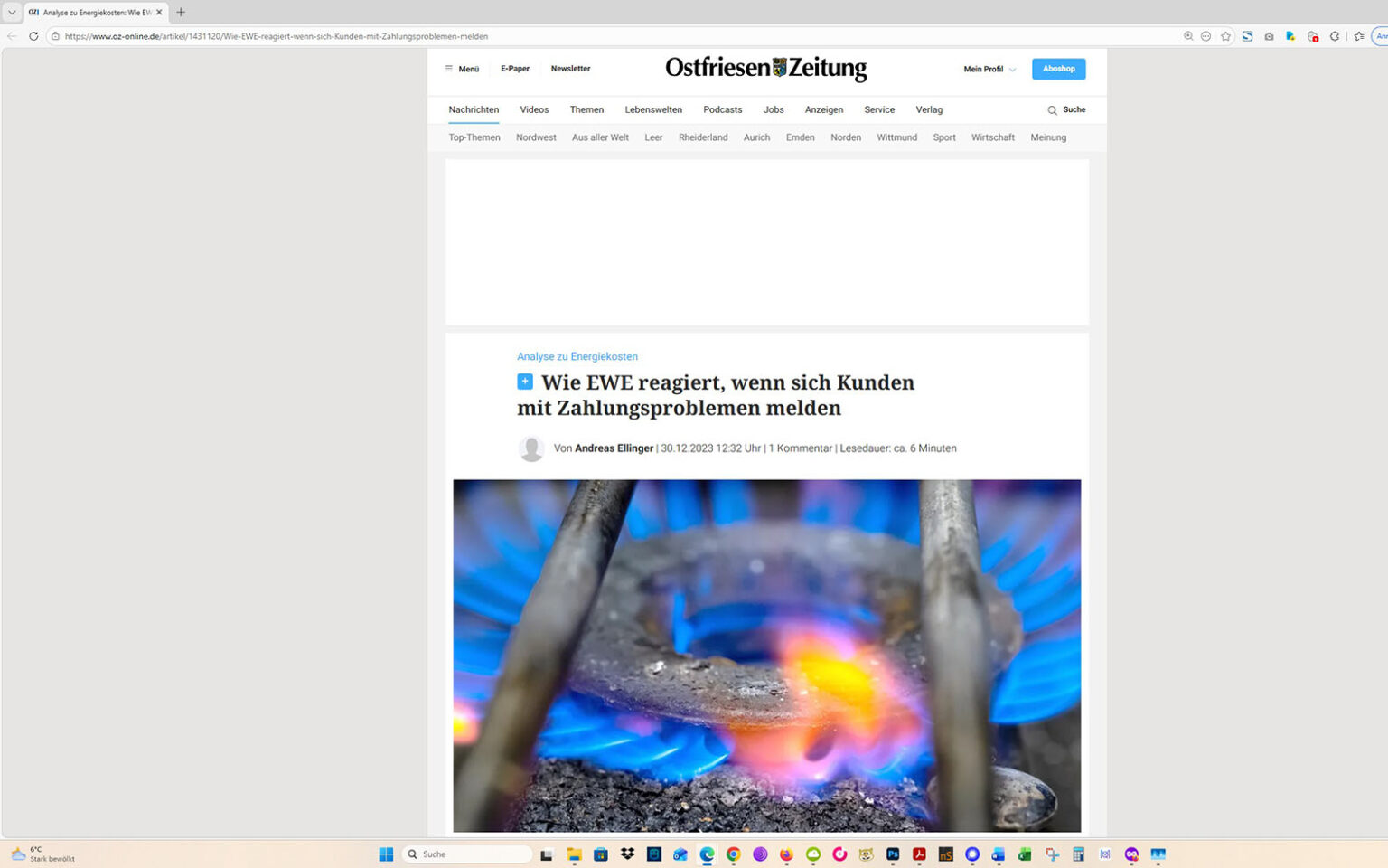 Der Artikel auf der Homepage der Ostfriesen-Zeitung. Screenshot: ewe-recherche.de