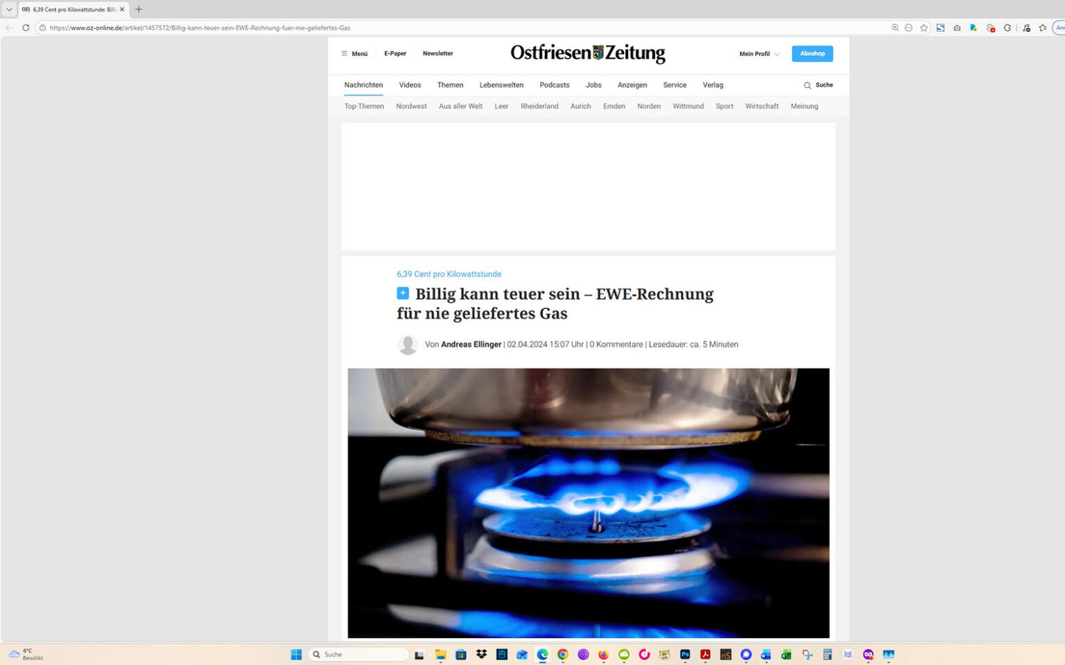 Der Artikel auf der Homepage der Ostfriesen-Zeitung. Screenshot: ewe-recherche.de