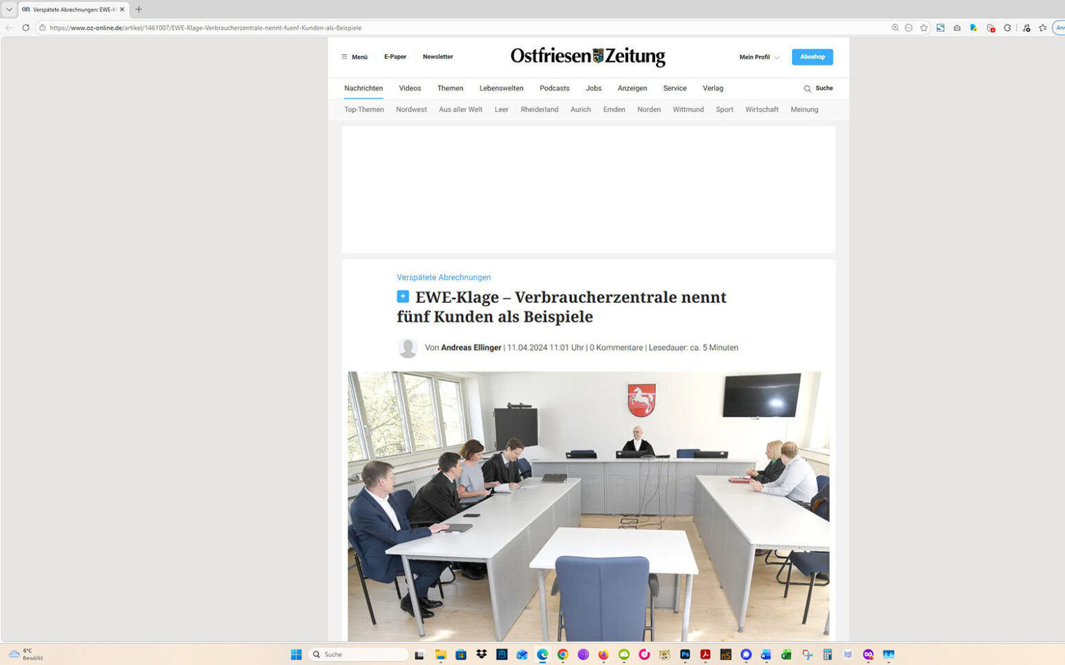 Der Artikel auf der Homepage der Ostfriesen-Zeitung. Screenshot: ewe-recherche.de