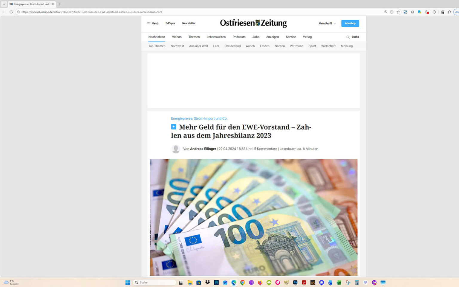 Der Artikel auf der Homepage der Ostfriesen-Zeitung. Screenshot: ewe-recherche.de
