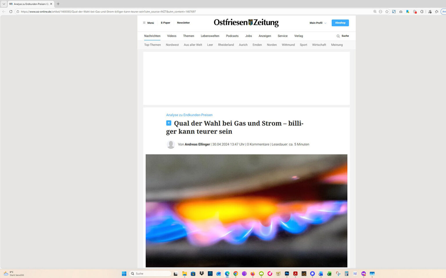 Der Artikel auf der Homepage der Ostfriesen-Zeitung. Screenshot: ewe-recherche.de
