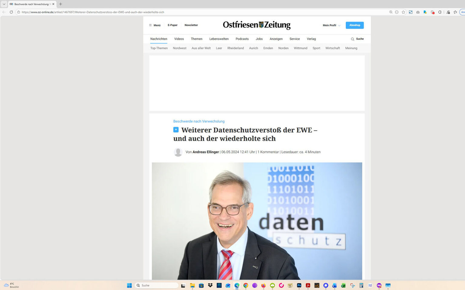 Der Artikel auf der Homepage der Ostfriesen-Zeitung. Screenshot: ewe-recherche.de