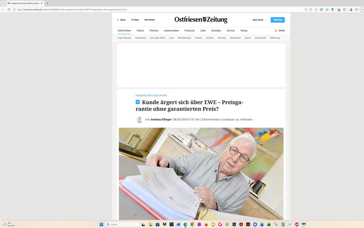 Der Artikel auf der Homepage der Ostfriesen-Zeitung. Screenshot: ewe-recherche.de