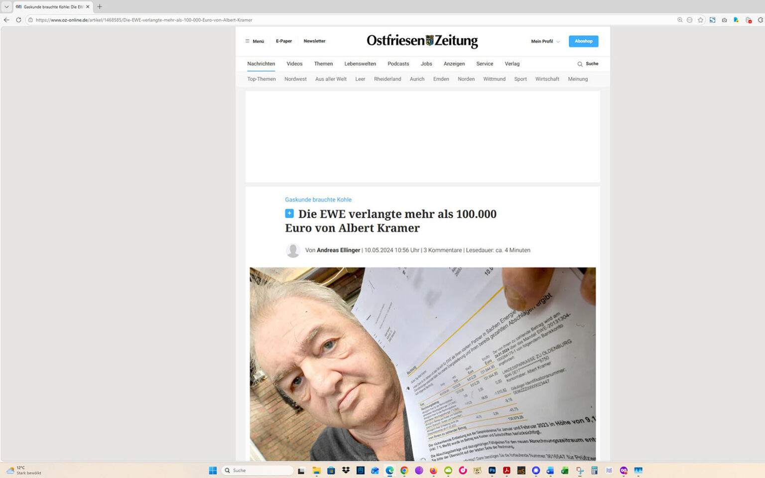 Der Artikel auf der Homepage der Ostfriesen-Zeitung. Screenshot: ewe-recherche.de