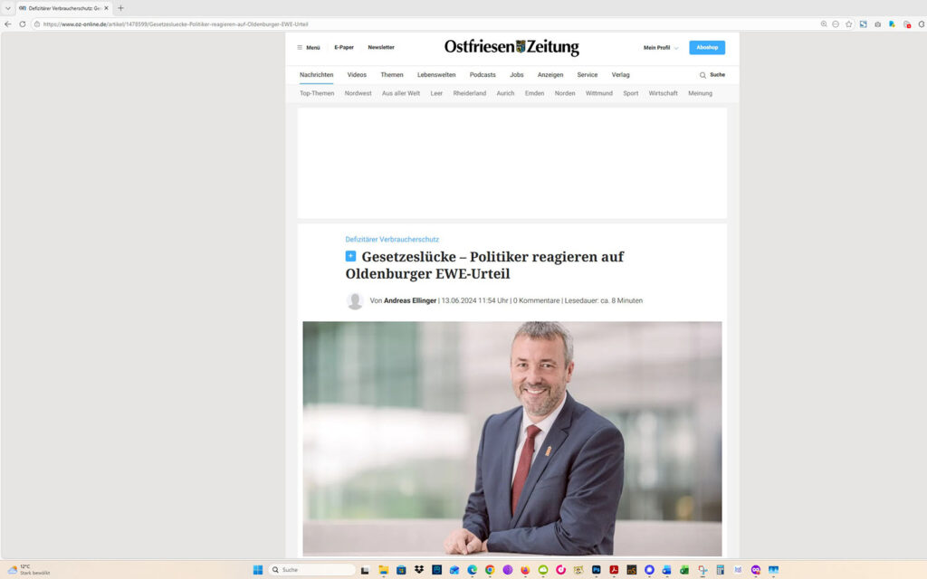Der Artikel auf der Homepage der Ostfriesen-Zeitung. Screenshot: ewe-recherche.de