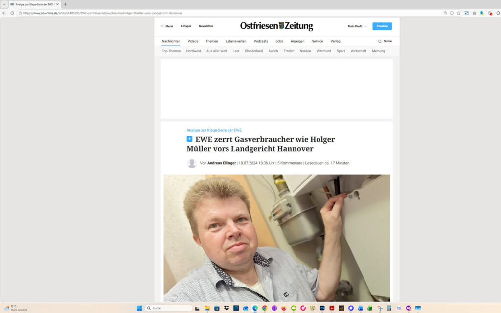 Der Artikel auf der Homepage der Ostfriesen-Zeitung. Screenshot: ewe-recherche.de