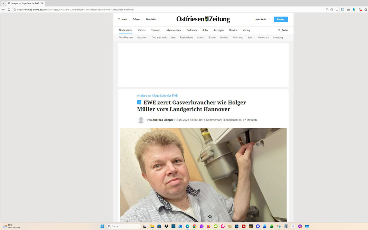 Der Artikel auf der Homepage der Ostfriesen-Zeitung. Screenshot: ewe-recherche.de