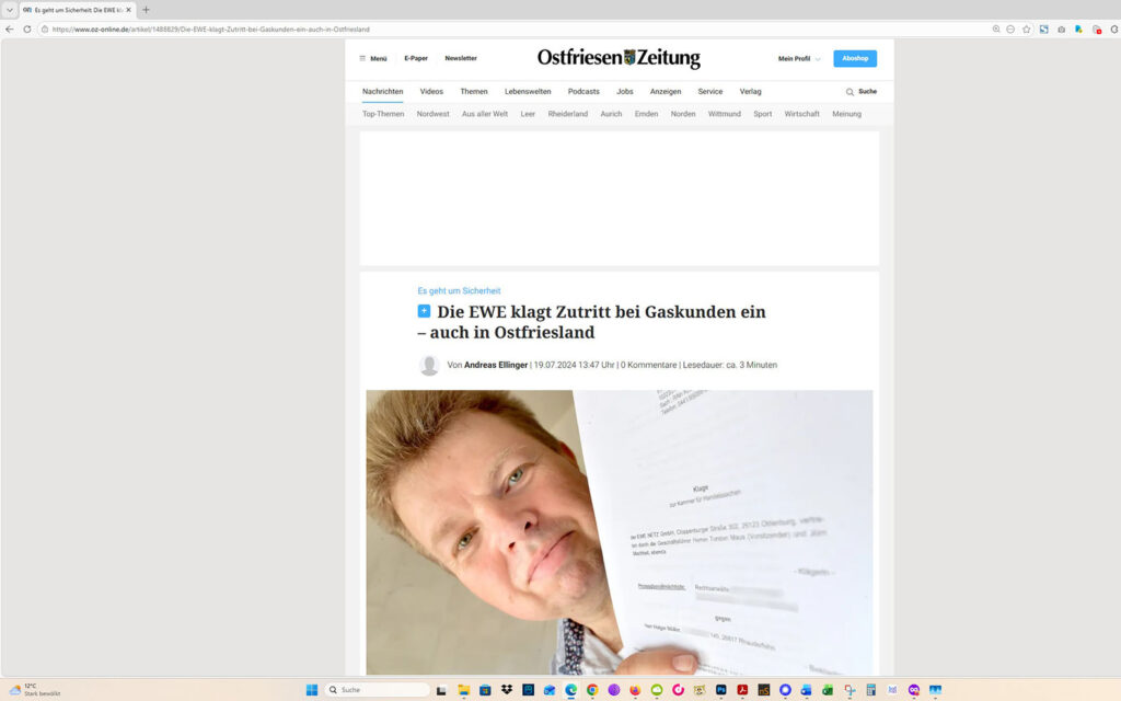 Der Artikel auf der Homepage der Ostfriesen-Zeitung. Screenshot: ewe-recherche.de