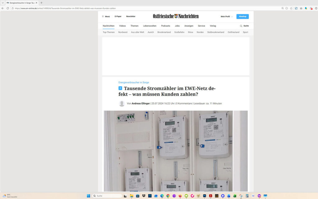 Der Artikel auf der Homepage der Ostfriesischen Nachrichten. Screenshot: ewe-recherche.de