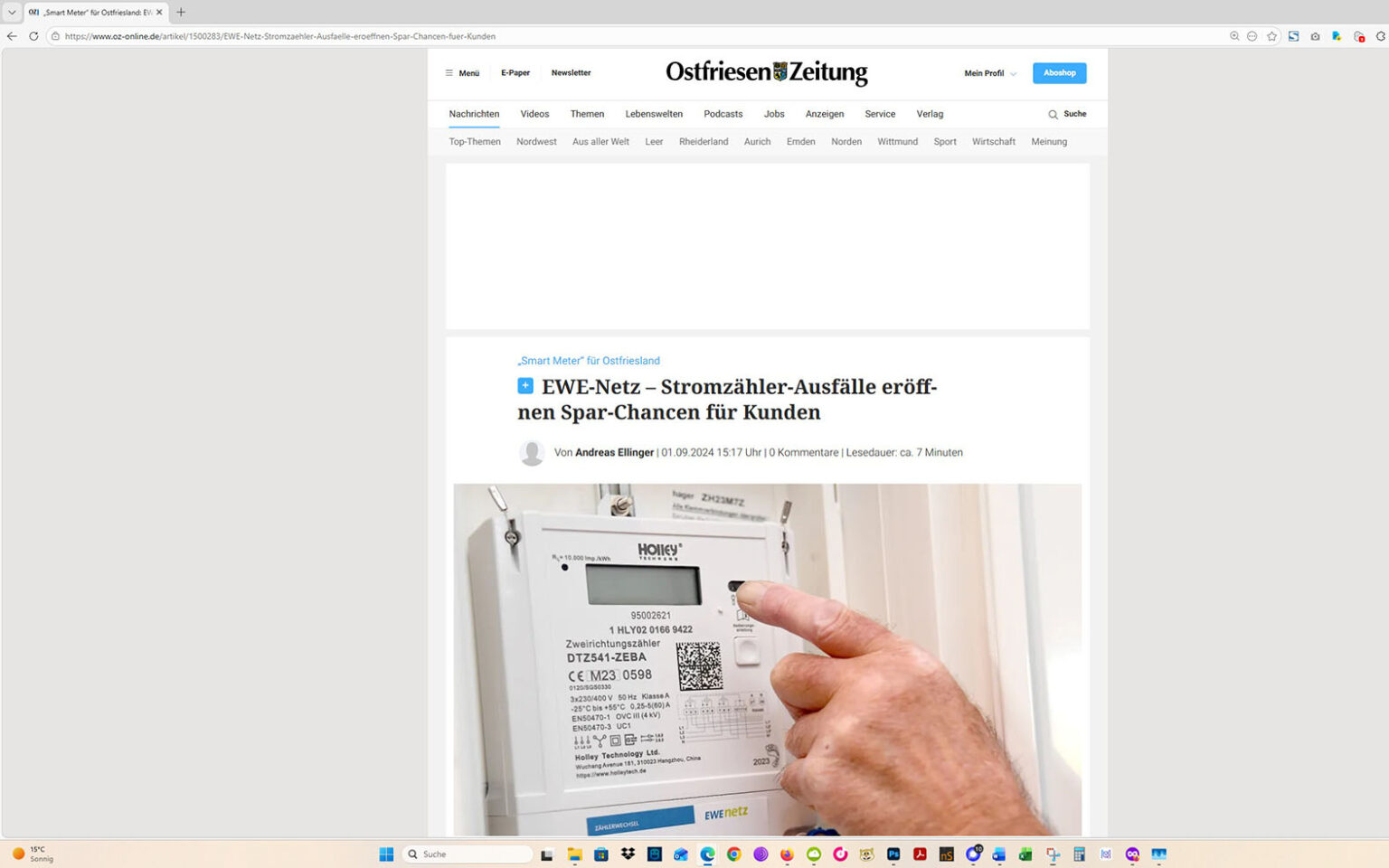 Der Artikel auf der Homepage der Ostfriesen-Zeitung. Screenshot: ewe-recherche.de