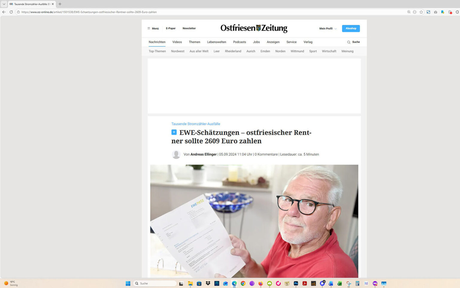 Der Artikel auf der Homepage der Ostfriesen-Zeitung. Screenshot: ewe-recherche.de
